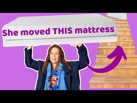 Part of a video titled How to Move a King Size Mattress Up Stairs BY YOURSELF - YouTube