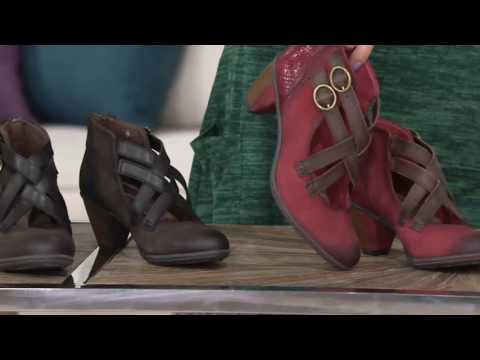 Earth Multi-Strap Leather Booties with Back Zip - Amber on QVC