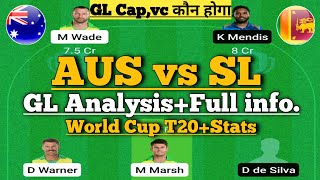 aus vs sl world cup t20 match dream11 team of today match| australia vs srilanka dream11prediction