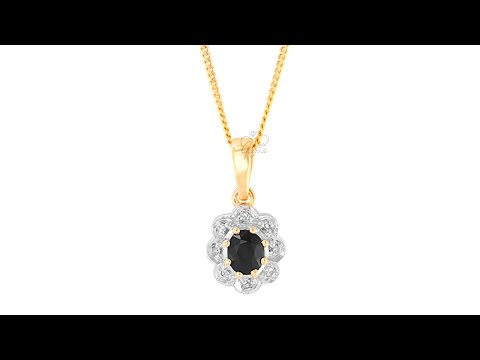 9ct Gold 0.40ct Sapphire & Diamond Cluster Necklace- Hatton Jewellers London
