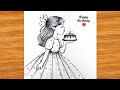 Girl Holding Cake Drawing Birthday Girl Drawing Easy How To Draw For A Birthday Girl Card Easy