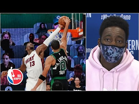 巴姆-阿德巴約打破了他對傑森-塔圖姆的阻攔｜2020年NBA季後賽 (Bam Adebayo breaks down his block on Jayson Tatum | 2020 NBA Playoffs)