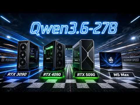  RTX 3090 vs 4090 vs 5090 vs Mac M5 Max: Qwen3.6-27B Local AI Benchmark using llama.cpp(MLX for Mac)  - Mac AI Tutorial Video Thumbnail