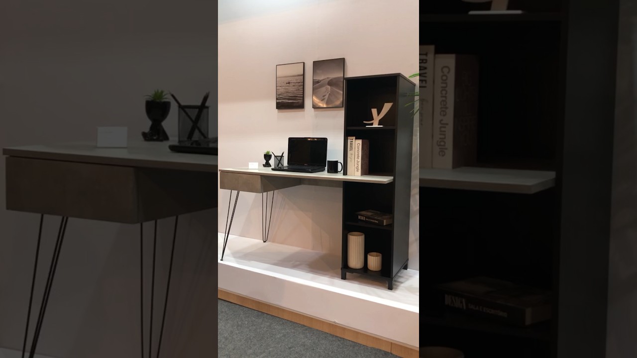 Thumbnail do vídeo - Escrivaninha Fusion - Concreto/Preto