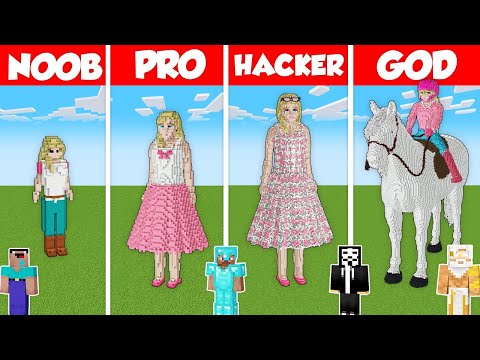 BARBIE STATUE HOUSE BUILD CHALLENGE - Minecraft Battle: NOOB vs PRO vs HACKER vs GOD / Animation