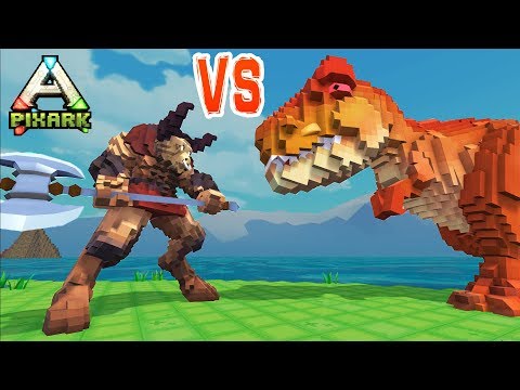 💥PixARK MINOTAUR vs TREX !! PixARK Dino Battle Rex vs Minotaur