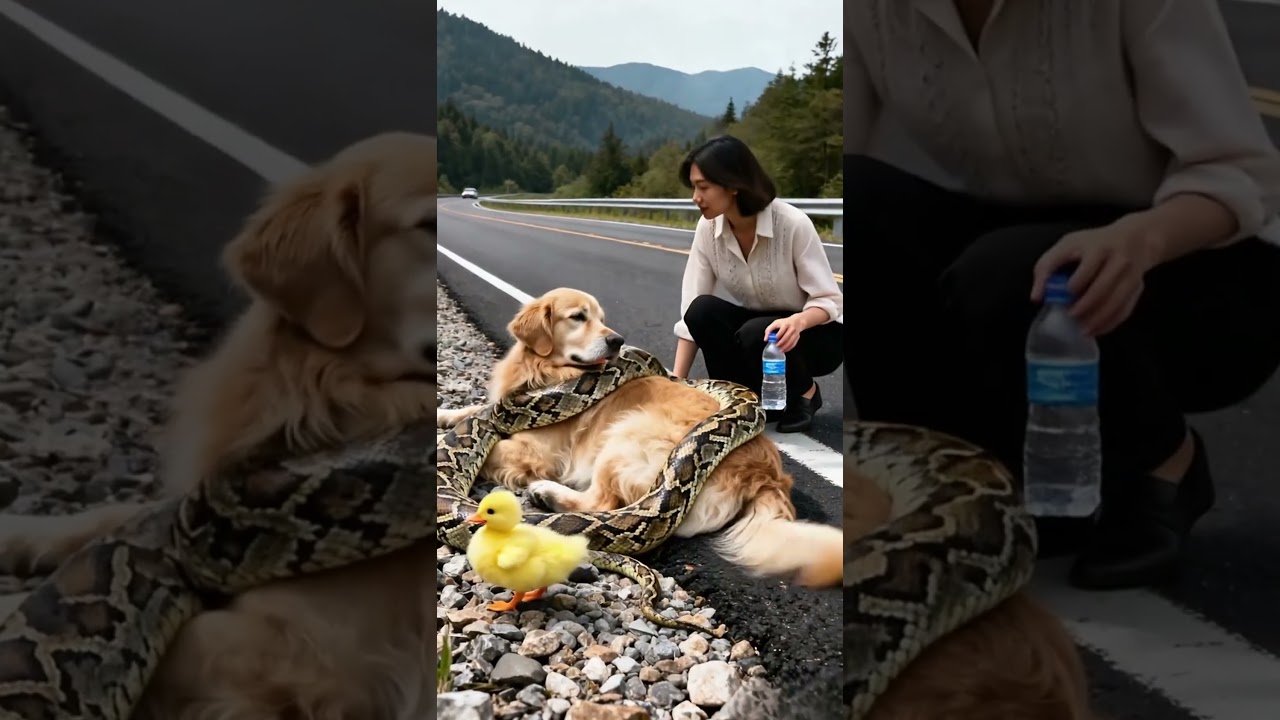 A woman rescued a golden retriever that was being constricted by a python.#rescue #dog #金毛犬