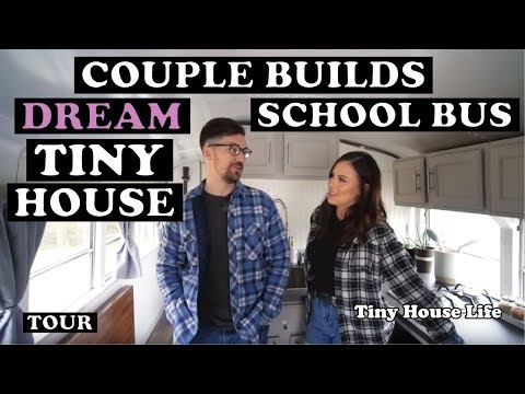 Couple Builds A School Bus Conversion Tiny House For $16k - Sells House & Goes Tiny! - Tour