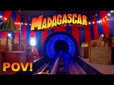 Madagascar Roller Coaster POV Indoor Launched Coaster | Mad Pursuit Motiongate Dubai