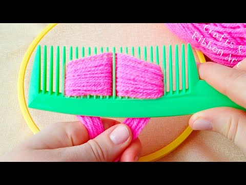 It's so Cute !! Super Easy Woolen Flower Making Trick with Hair- Comb Hand Embroidery Amazing Flower