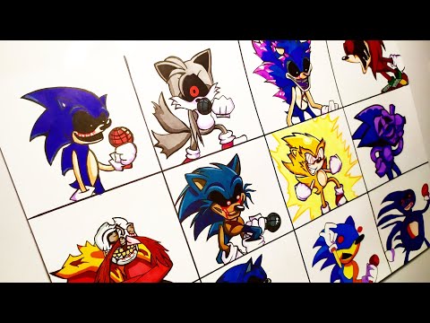 Drawing SONIC.EXE 2.0 FULL WEEK | Friday Night Funkin (FNF MOD)