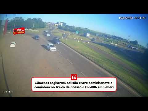 Câmeras registram colisão entre caminhonete e caminhão no trevo de acesso à BR-386 em Seberi