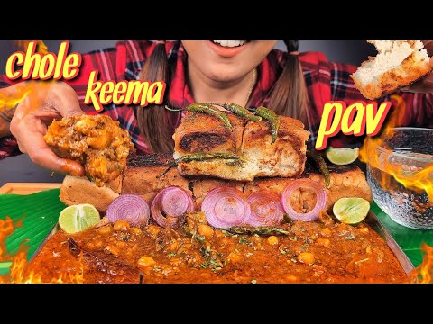 COOKING & EATING SPICY CHOLE KEEMA PAV WITH CHATPATA MIRCHI & NIMBU | SPICY KEEMA PAV CHALLENGE ASMR