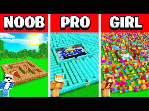 Moose - NOOB vs PRO vs GIRL FRIEND MINECRAFT MAZE HOUSE Build Battle! (Building Challenge)