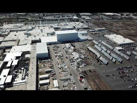 Tesla: Factory Drone Flyover - Fremont - 4-2-2018 4k