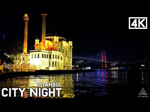 Bosphorus Ambiance Sound | 4K | Sea wave | City Night Sound | Sea Bridge | City scape