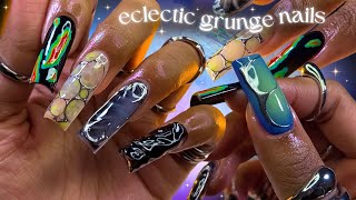 Eclectic Grunge Nails!💥🦠⛓️‍💥 | simple gel extensions + recreating a Pinterest collage!✨