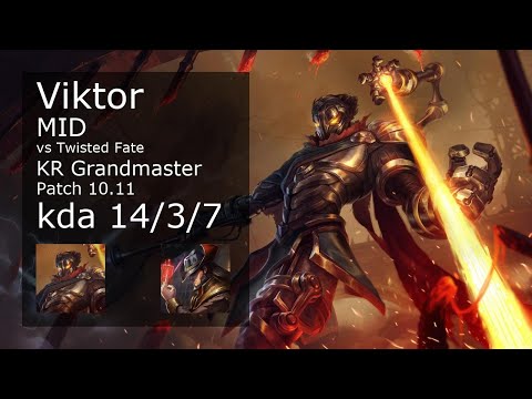 Viktor vs Twisted Fate Mid - KR Grandmaster 14/3/7 Patch 10.11 Gameplay // [롤] 빅토르 vs 트위스티드 페이트 미드
