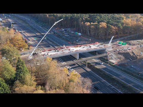 DJI Air 3 - A3/M25 Jct 10 Wisley improvement works update, Wisley Road Bridge installed Late Nov 23
