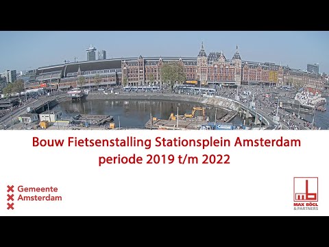 Timelapse 2019-2022 onderwater fietsenstalling Amsterdam Centraal Station