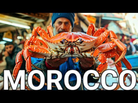 🇲🇦🍣🦀 ESSAOUIRA MOROCCO, FISH MARKET, MOROCCAN FRUIT AND VEGETABLE MARKET, NORTH AFRICA, 4K, الصويرة