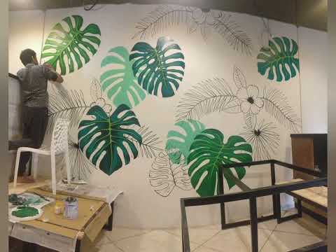 Acrylic Wall Painting / Tropical Leaves