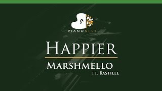 Marshmello ft. Bastille - Happier - LOWER Key (Piano Karaoke / Sing Along)