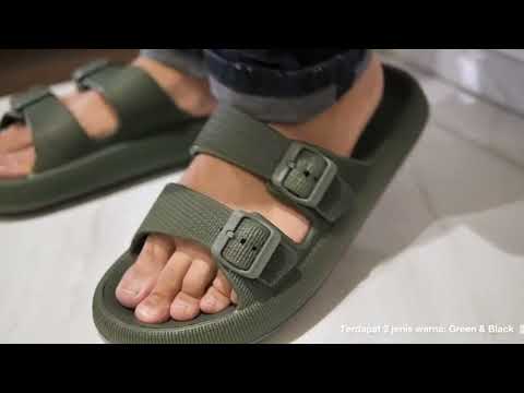 Gambar Ataru Ukuran 42/43 Sandal Double Strap Thick Slides - Hitam