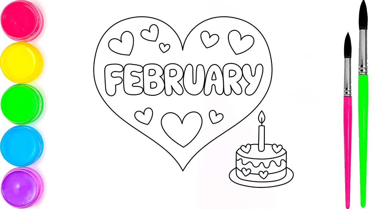 February Month and Activities Coloring Page for Kids | Fun Learning Coloring Video with Art