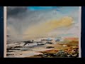 Beginners watercolour: rain clouds over the sea, watercolor tutorial demo, paint a simple seascape