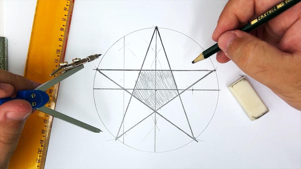 Como fazer um PENTAGRAMA ou ESTRELA DE 5 PONTAS com régua e compasso? Desenho Geométrico