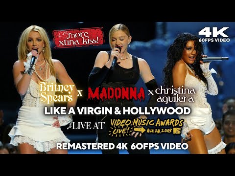 [4K] Madonna, Christina Aguilera, Britney Spears - Like a Virgin / Hollywood (Live at 2003 MTV VMA)