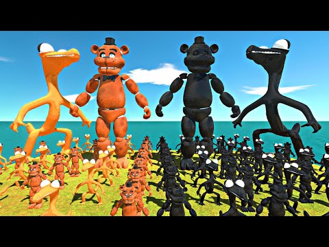 Rainbow Friends Orange Team + Freddy Fazbear Team vs Shadow Itself - Animal Revolt Battle Simulator