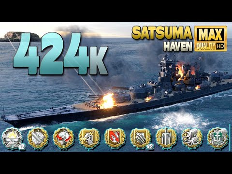 Battleship Satsuma: Huge 424k on map Haven - World of Warships