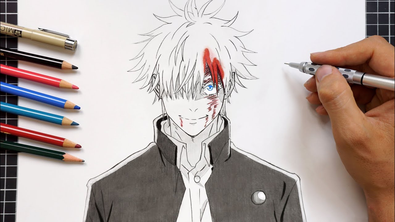 Easy Step by Step Drawing Gojo Satoru from Jujutsu Kaisen Season 2 Episode 04