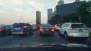 EARLY EVENING DRIVING FROM CHICAGO TO JOLIET PASSING LAKESHORE DRIVE, CHI DOWNTOWN & I-55, 7/2/22