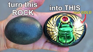 I Carve a Rock into a Beautiful scarab Beetle (with real GOLD)