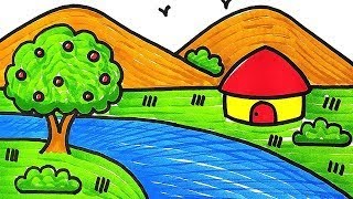Easy Nature Scenery Drawing Tutorial For Children's