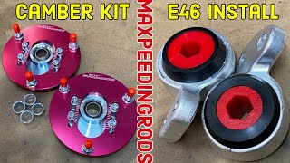 E46 Maxpeedingrod camber kit install - coilover top hat + polyurethane control arm bushing upgrade