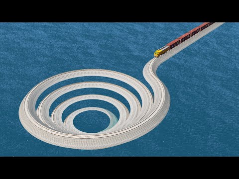 Impossible Spiral Funnel Loop Rail Tracks Vs Trains Crossing Giant Pit - BeamNG.Drive