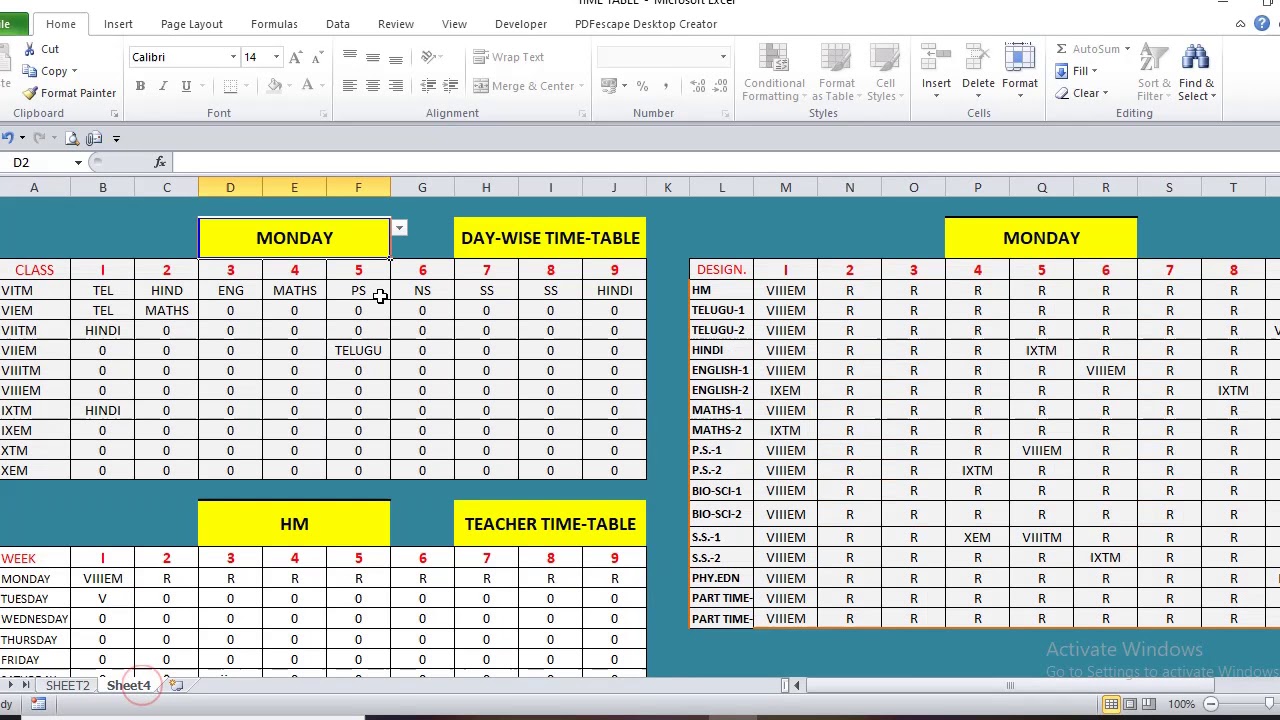 DAY-WISE, CLASS-WISE , TEACHER WISE  TIME-TABLE MODEL 1