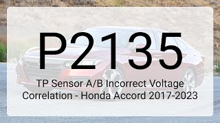 DTC P2135: TP Sensor A/B Incorrect Voltage Correlation - Honda Accord 2017-2023