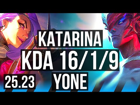 KATARINA vs YONE (MID) | 16/1/9, 6 solo kills, Legendary | KR Master | 25.23