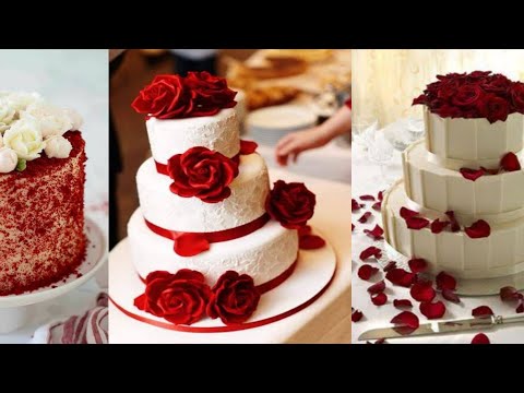 Red and white colour cake designs