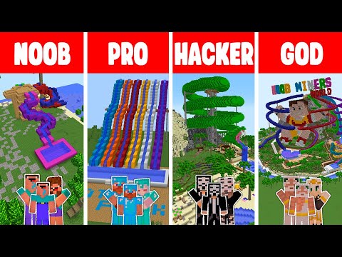 NOOB MINERS - Minecraft FAMILY WATER PARK BUILD CHALLENGE - NOOB vs PRO vs HACKER vs GOD / Animation