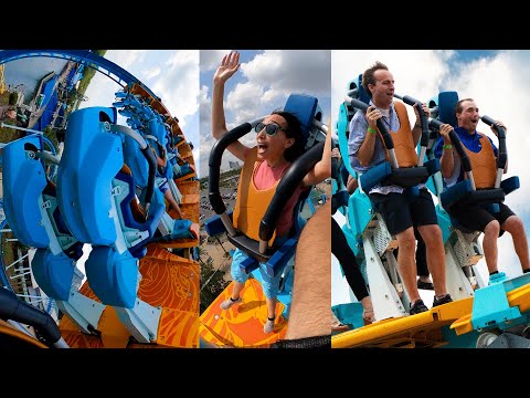 We Rode Pipeline! Worlds First Launched Stand Up Roller Coaster! 4K Multi Angle POV SeaWorld Orlando