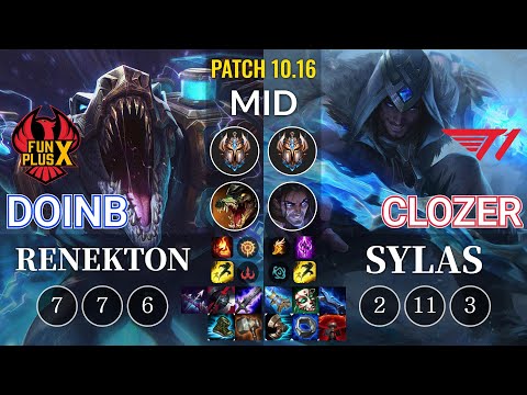 FPX Doinb Renekton vs T1 Clozer Sylas Mid - KR Patch 10.16