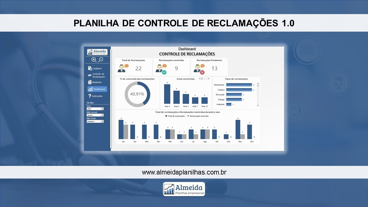 Planilha de Controle de reclamações em Excel 1.0 | Almeida Planilhas