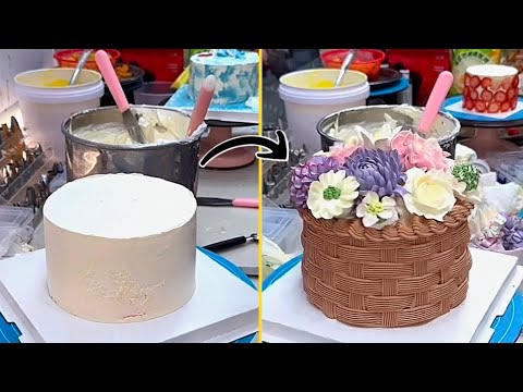 15-minute Flower Basket Cake Piping Decoration.