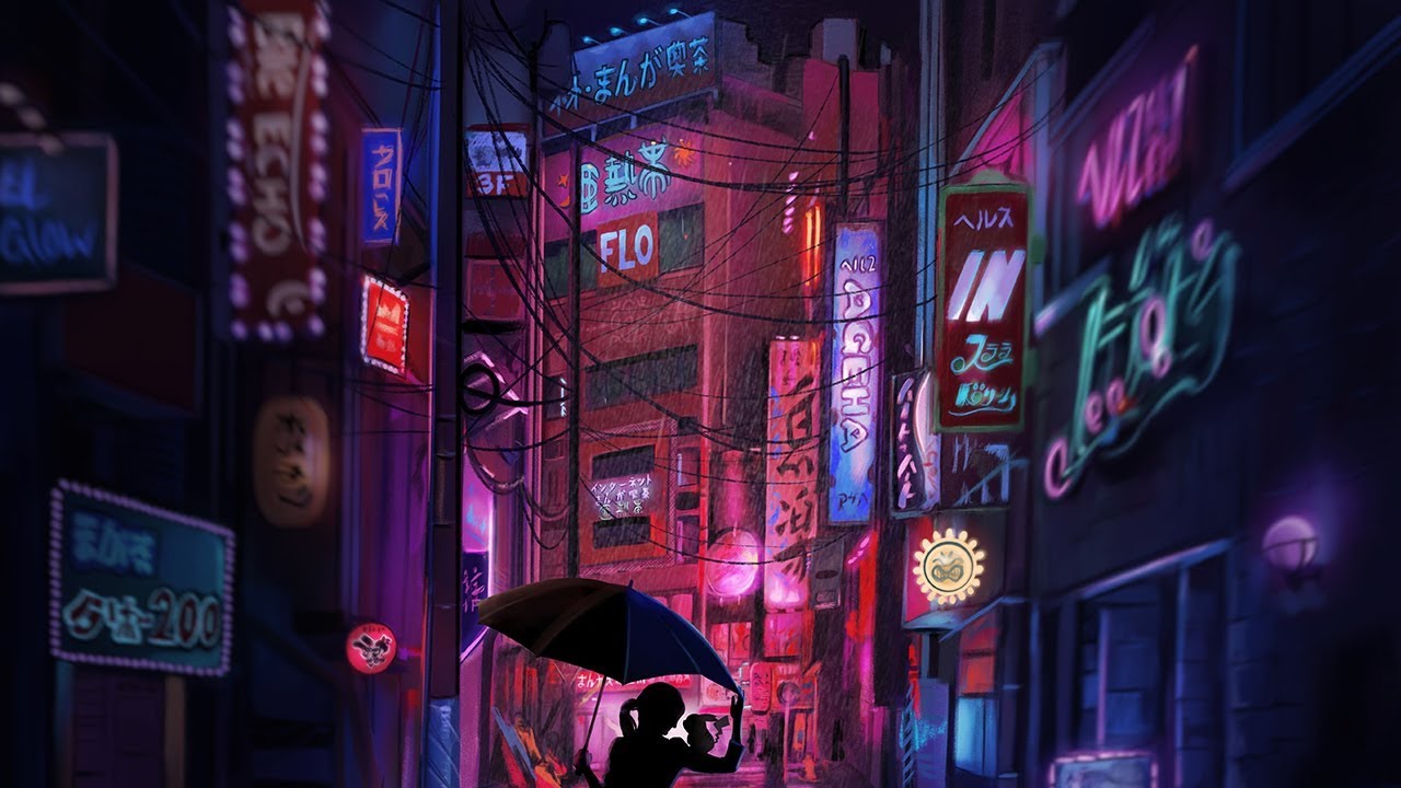 digital art using procreate japanese city at night by art with flo